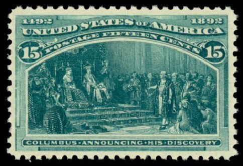 US Stamp Price Scott Cat. # 238: 15c 1893 Columbian Exposition. Daniel Kelleher Auctions, Sep 2013, Sale 639, Lot 3314