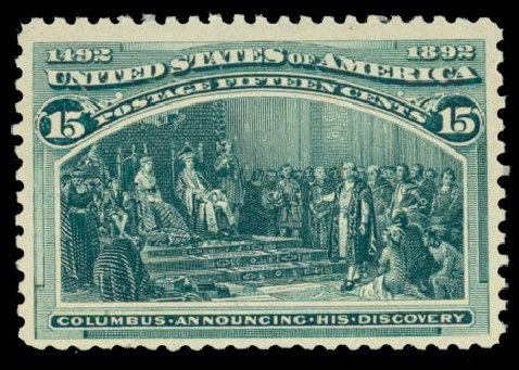 US Stamp Prices Scott Cat. 238 - 1893 15c Columbian Exposition. Daniel Kelleher Auctions, Dec 2013, Sale 640, Lot 194
