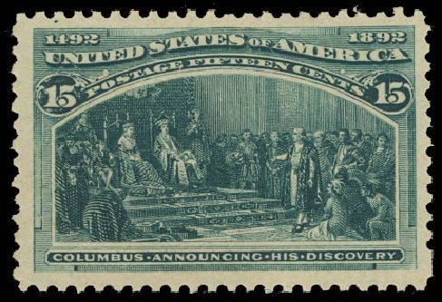 Costs of US Stamp Scott # 238 - 15c 1893 Columbian Exposition. Daniel Kelleher Auctions, Oct 2012, Sale 632, Lot 1135