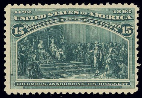 Value of US Stamps Scott Catalog 238 - 15c 1893 Columbian Exposition. Daniel Kelleher Auctions, Feb 2013, Sale 634, Lot 165