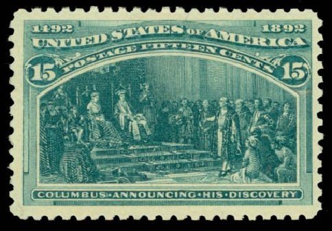 Value of US Stamp Scott 238: 1893 15c Columbian Exposition. Daniel Kelleher Auctions, May 2014, Sale 652, Lot 355