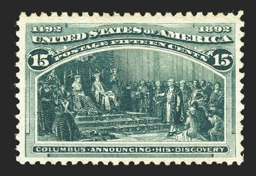Cost of US Stamp Scott Cat. #238: 1893 15c Columbian Exposition. Spink Shreves Galleries, Mar 2013, Sale 142, Lot 235