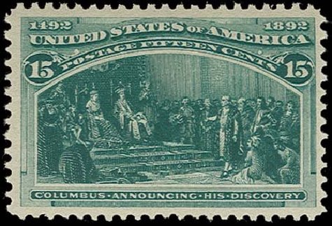 Value of US Stamps Scott Cat. #238: 15c 1893 Columbian Exposition. H.R. Harmer, Oct 2014, Sale 3006, Lot 1262