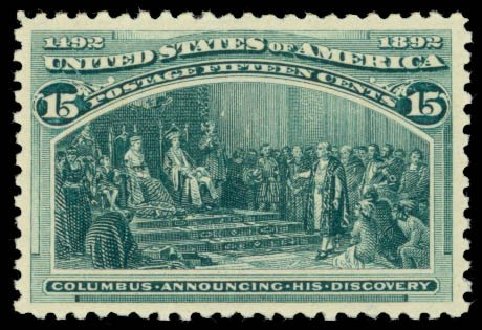 Costs of US Stamp Scott Catalog # 238: 15c 1893 Columbian Exposition. Daniel Kelleher Auctions, Oct 2014, Sale 660, Lot 2222