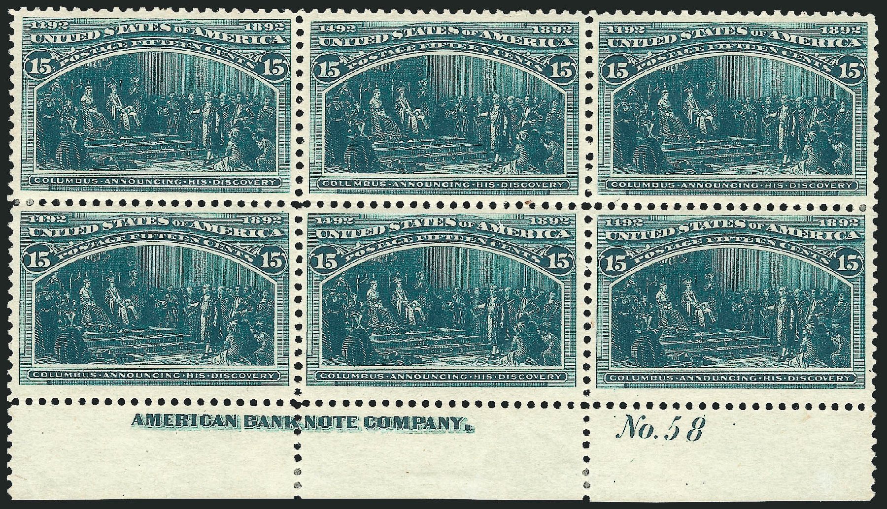 Costs of US Stamps Scott Cat. 238: 15c 1893 Columbian Exposition. Robert Siegel Auction Galleries, Nov 2013, Sale 1061, Lot 3702