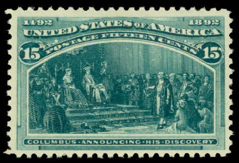 US Stamps Value Scott Cat. # 238: 15c 1893 Columbian Exposition. Daniel Kelleher Auctions, Mar 2013, Sale 635, Lot 363