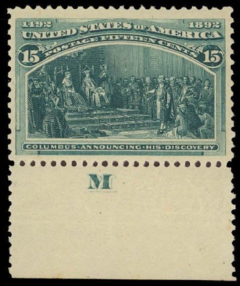 US Stamp Value Scott Cat. #238: 1893 15c Columbian Exposition. Daniel Kelleher Auctions, Dec 2013, Sale 640, Lot 193