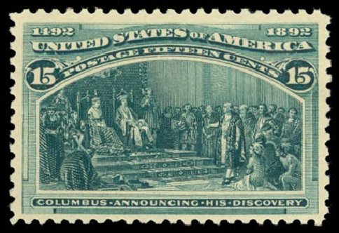 Costs of US Stamp Scott # 238 - 1893 15c Columbian Exposition. Daniel Kelleher Auctions, Dec 2014, Sale 661, Lot 203