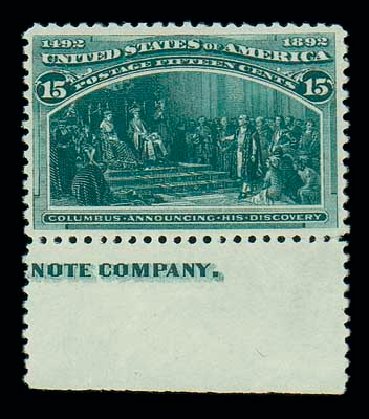 Value of US Stamp Scott Catalog 238: 1893 15c Columbian Exposition. Matthew Bennett International, Jun 2007, Sale 319, Lot 1256