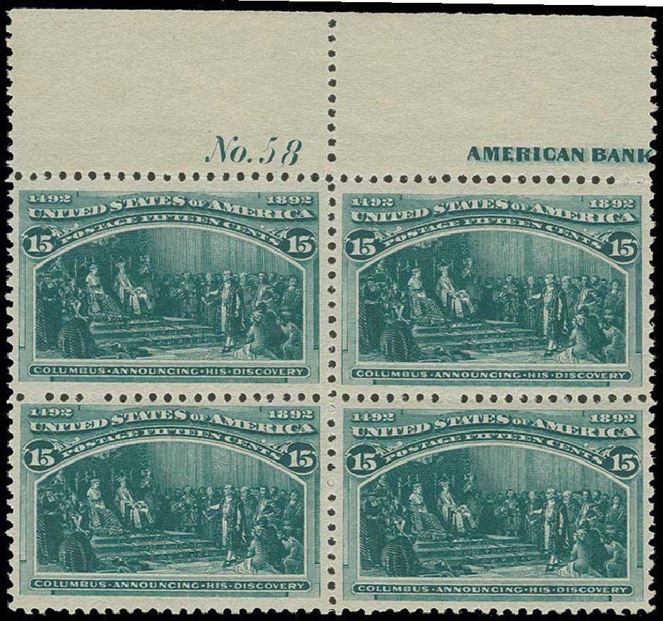Values of US Stamps Scott Cat. 238 - 15c 1893 Columbian Exposition. H.R. Harmer, Jun 2013, Sale 3003, Lot 1156