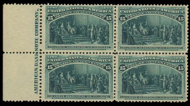 US Stamps Value Scott Catalog # 238: 1893 15c Columbian Exposition. Daniel Kelleher Auctions, Oct 2011, Sale 626, Lot 226