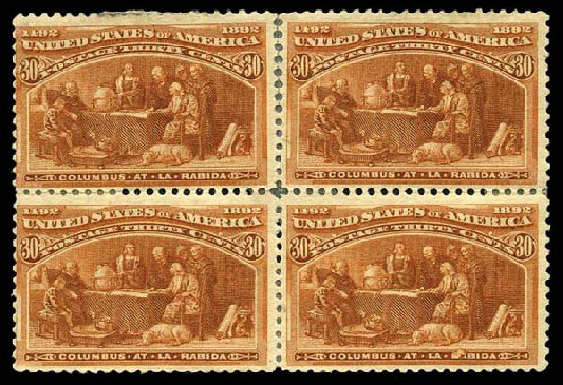 Values of US Stamp Scott Cat. 239 - 30c 1893 Columbian Exposition. Harmer-Schau Auction Galleries, Aug 2014, Sale 102, Lot 1838
