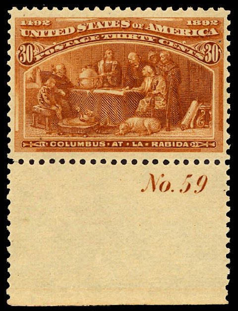 Costs of US Stamp Scott Cat. 239: 30c 1893 Columbian Exposition. Daniel Kelleher Auctions, Dec 2012, Sale 633, Lot 461