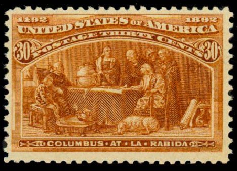 US Stamps Values Scott Cat. # 239: 1893 30c Columbian Exposition. Daniel Kelleher Auctions, Sep 2013, Sale 639, Lot 1074