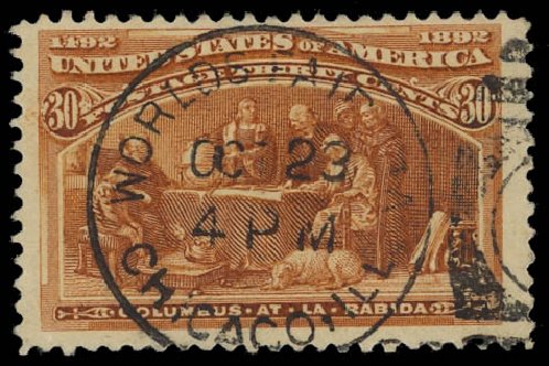 Costs of US Stamps Scott 239: 1893 30c Columbian Exposition. Daniel Kelleher Auctions, Jan 2012, Sale 628, Lot 362