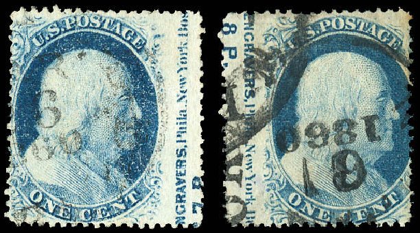 Values of US Stamps Scott Cat. #24 - 1c 1857 Franklin. Matthew Bennett International, Dec 2008, Sale 330, Lot 1447