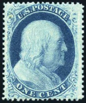 US Stamps Price Scott #24: 1c 1857 Franklin. Harmer-Schau Auction Galleries, Jun 2008, Sale 78, Lot 1268