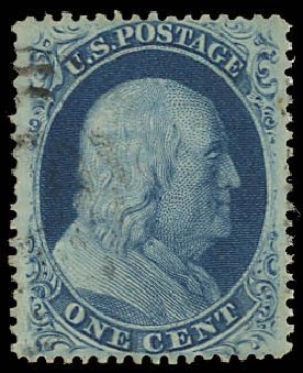 Values of US Stamps Scott Catalogue #24 - 1857 1c Franklin. Daniel Kelleher Auctions, Aug 2012, Sale 631, Lot 708