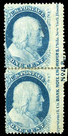 US Stamps Prices Scott #24 - 1c 1857 Franklin. Matthew Bennett International, Dec 2008, Sale 330, Lot 1440