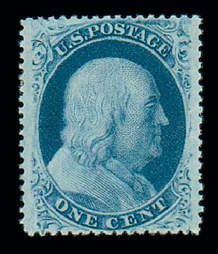 Values of US Stamps Scott Catalog # 24: 1c 1857 Franklin. Matthew Bennett International, Dec 2007, Sale 325, Lot 1451