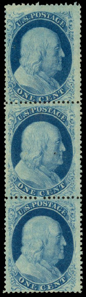 US Stamps Values Scott Cat. 24: 1857 1c Franklin. Daniel Kelleher Auctions, Dec 2013, Sale 640, Lot 61