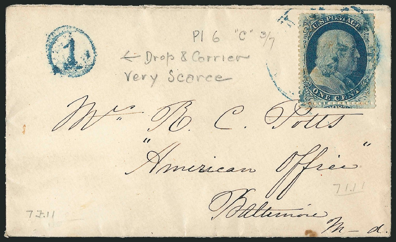 US Stamp Values Scott Catalogue # 24 - 1c 1857 Franklin. Robert Siegel Auction Galleries, Mar 2011, Sale 1006, Lot 1341