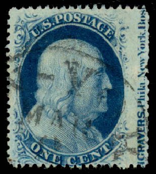 Cost of US Stamp Scott Catalog #24 - 1857 1c Franklin. Daniel Kelleher Auctions, May 2014, Sale 652, Lot 94