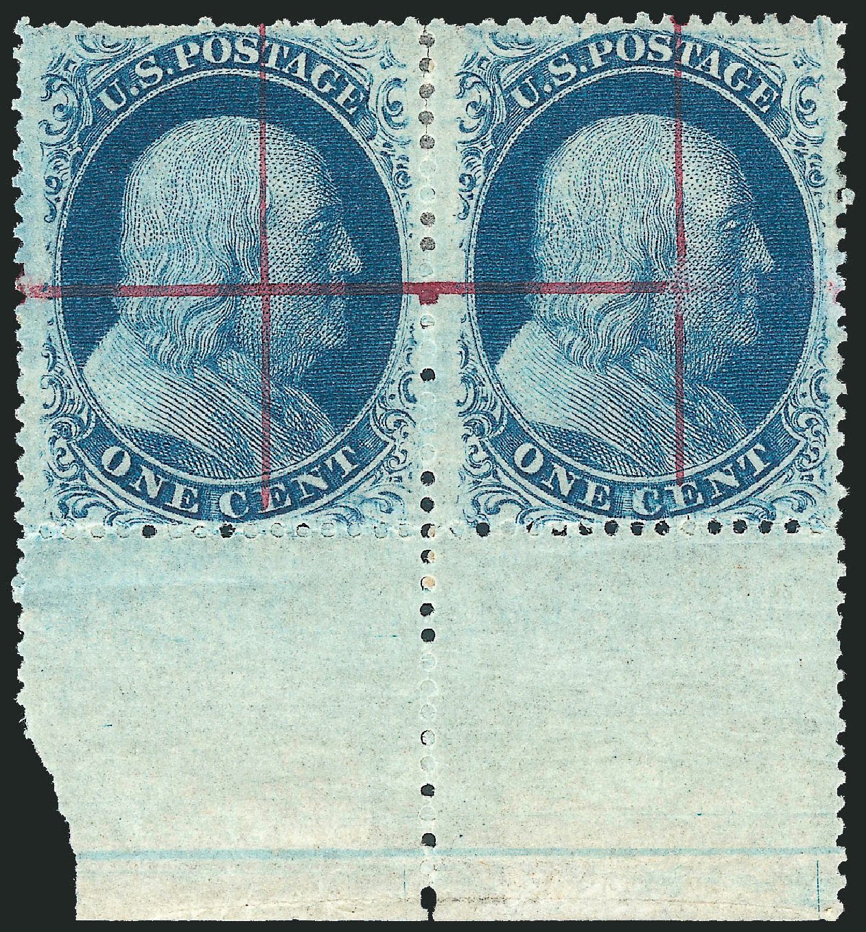 Costs of US Stamp Scott Catalogue 24 - 1857 1c Franklin. Robert Siegel Auction Galleries, Mar 2011, Sale 1007, Lot 2144