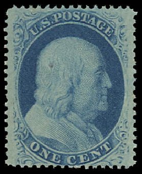 Values of US Stamps Scott # 24 - 1857 1c Franklin. Daniel Kelleher Auctions, Oct 2012, Sale 632, Lot 955