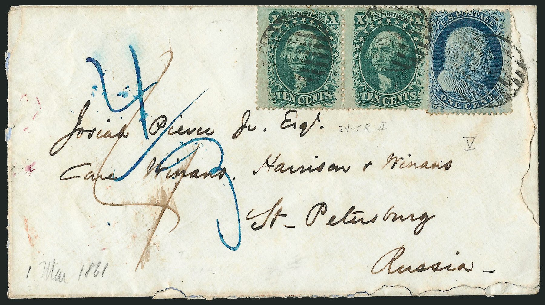 US Stamps Prices Scott Catalog #24 - 1857 1c Franklin. Robert Siegel Auction Galleries, Mar 2011, Sale 1006, Lot 1395