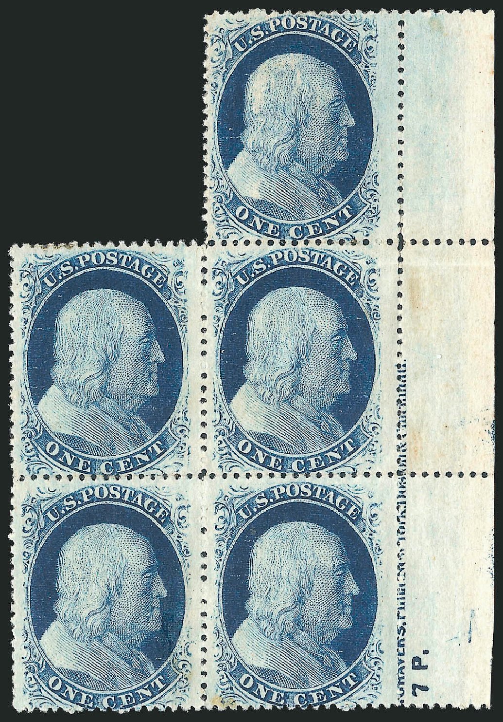 US Stamp Values Scott Cat. #24 - 1857 1c Franklin. Robert Siegel Auction Galleries, Mar 2011, Sale 1006, Lot 1282