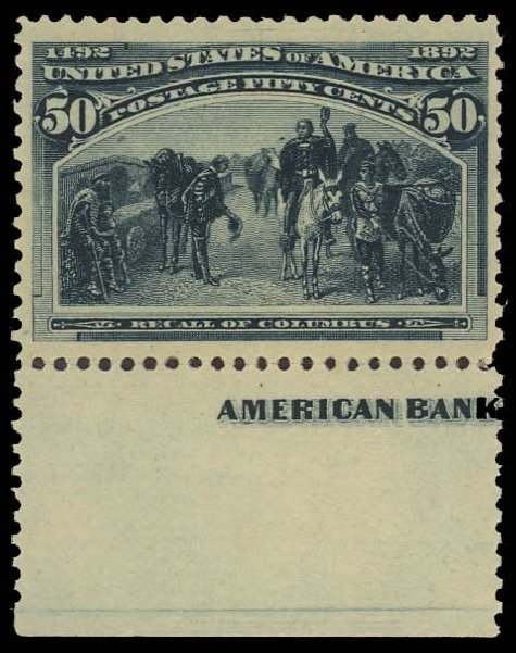 US Stamps Price Scott Cat. #240: 1893 50c Columbian Exposition. Daniel Kelleher Auctions, Sep 2013, Sale 639, Lot 3317