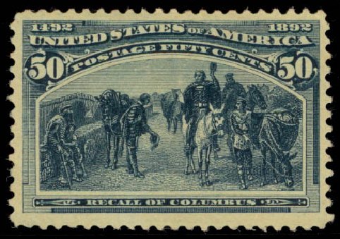 Values of US Stamp Scott Catalogue #240 - 50c 1893 Columbian Exposition. Daniel Kelleher Auctions, Jan 2015, Sale 663, Lot 1467