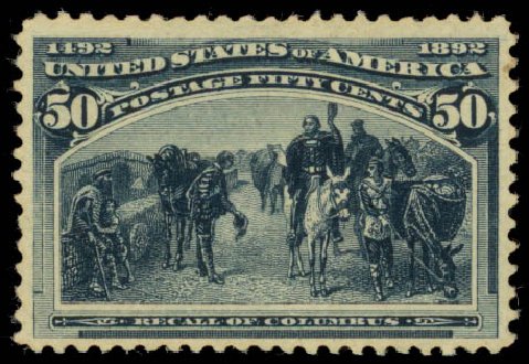 Cost of US Stamps Scott Catalogue 240: 1893 50c Columbian Exposition. Daniel Kelleher Auctions, Jan 2015, Sale 663, Lot 1468