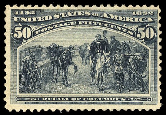 US Stamp Values Scott Catalog 240 - 50c 1893 Columbian Exposition. Cherrystone Auctions, May 2013, Sale 201305, Lot 93