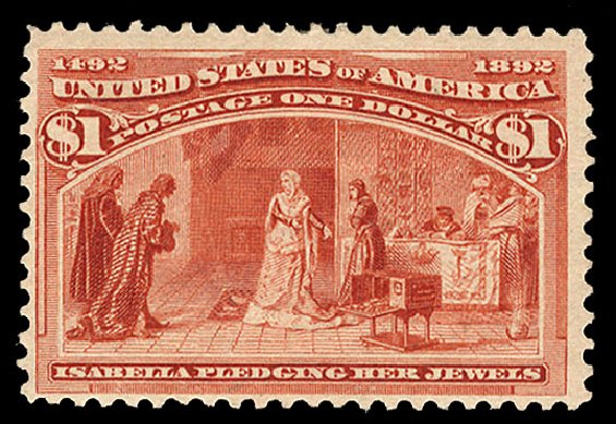 US Stamps Values Scott Catalogue 241 - 1893 US$1.00 Columbian Exposition. Cherrystone Auctions, Sep 2010, Sale 201009, Lot 77