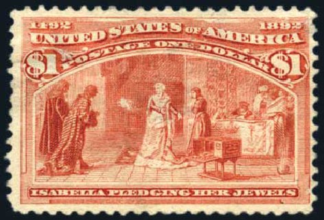 Costs of US Stamp Scott Catalogue 241: US$1.00 1893 Columbian Exposition. Harmer-Schau Auction Galleries, Aug 2011, Sale 90, Lot 1367