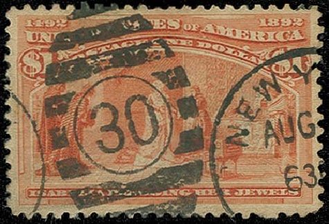 Values of US Stamps Scott Cat. # 241 - 1893 US$1.00 Columbian Exposition. H.R. Harmer, Oct 2014, Sale 3006, Lot 1267