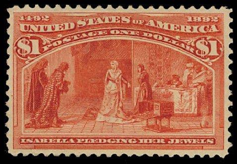 Costs of US Stamps Scott Cat. #241: 1893 US$1.00 Columbian Exposition. Daniel Kelleher Auctions, Jun 2012, Sale 630, Lot 1537