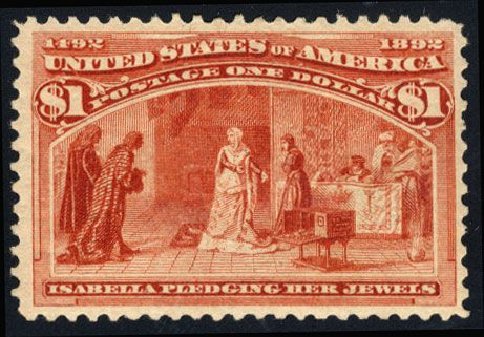 US Stamp Values Scott Catalogue #241: 1893 US$1.00 Columbian Exposition. Cherrystone Auctions, Mar 2008, Sale 200803, Lot 208