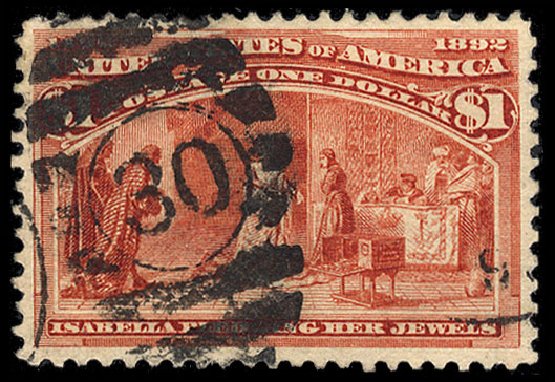 Cost of US Stamps Scott Catalogue # 241: 1893 US$1.00 Columbian Exposition. Cherrystone Auctions, Mar 2013, Sale 201303, Lot 58