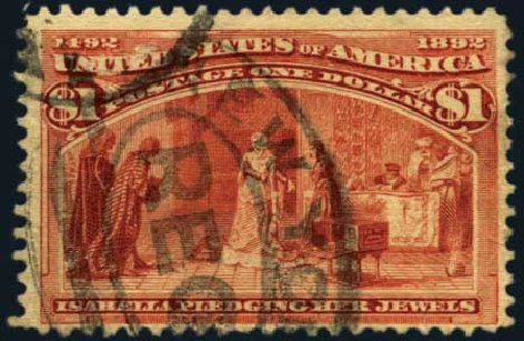 Costs of US Stamp Scott Catalogue 241: 1893 US$1.00 Columbian Exposition. Harmer-Schau Auction Galleries, May 2012, Sale 93, Lot 298