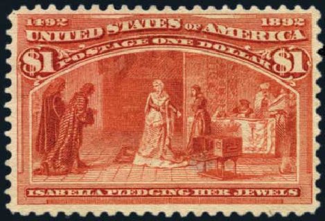 US Stamps Values Scott Cat. 241 - 1893 US$1.00 Columbian Exposition. Harmer-Schau Auction Galleries, May 2013, Sale 97, Lot 348