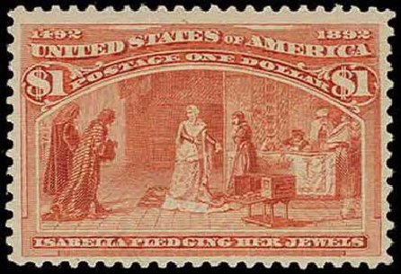 Costs of US Stamps Scott Cat. 241: 1893 US$1.00 Columbian Exposition. H.R. Harmer, Nov 2013, Sale 3004, Lot 1168