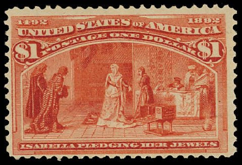 US Stamps Prices Scott Catalogue #241 - US$1.00 1893 Columbian Exposition. Daniel Kelleher Auctions, Jun 2012, Sale 630, Lot 1538