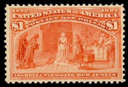 Values of US Stamps Scott # 241 - 1893 US$1.00 Columbian Exposition. Daniel Kelleher Auctions, Oct 2014, Sale 660, Lot 2228