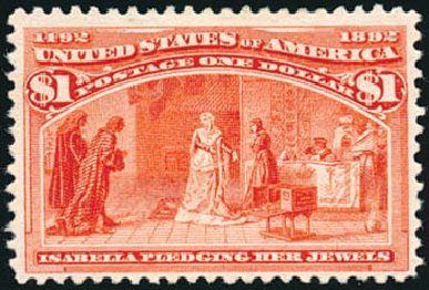 Value of US Stamps Scott Catalog # 241: 1893 US$1.00 Columbian Exposition. Schuyler J. Rumsey Philatelic Auctions, Apr 2015, Sale 60, Lot 2228
