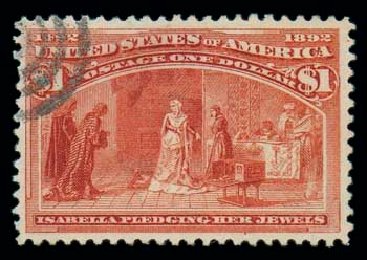 Values of US Stamp Scott Catalogue 241 - 1893 US$1.00 Columbian Exposition. Matthew Bennett International, Dec 2007, Sale 325, Lot 1759