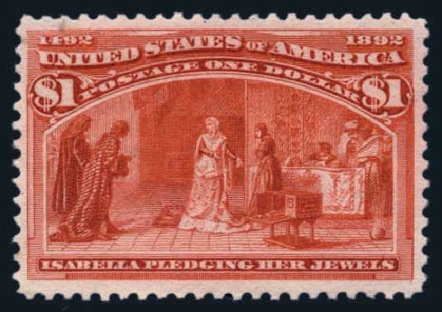 Value of US Stamp Scott Catalog # 241 - 1893 US$1.00 Columbian Exposition. Harmer-Schau Auction Galleries, Aug 2014, Sale 102, Lot 1849