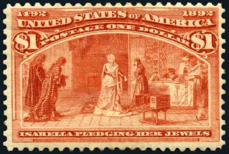 US Stamp Price Scott Catalogue #241: 1893 US$1.00 Columbian Exposition. Harmer-Schau Auction Galleries, Oct 2008, Sale 79, Lot 129